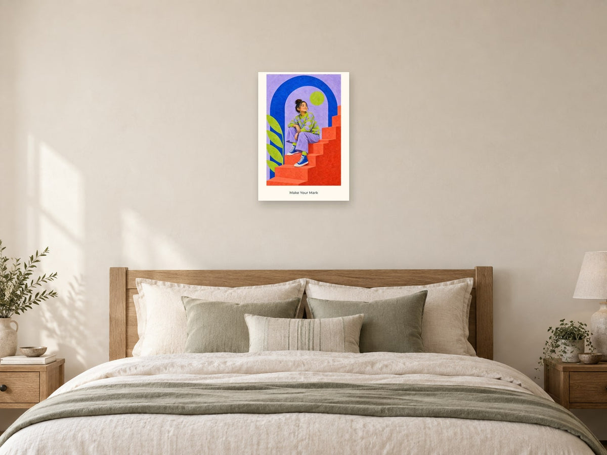 Make Your Mark — Pattern Play Children’s Art Print at A2, as a poster, above a bed