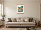 Little Adventures — Mountain Meadow Children’s Art Print at A2, in a natural wood frame, in a sitting room