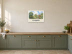Clitheroe — English Watercolour Art Print at A2, in a white frame, in a kitchen