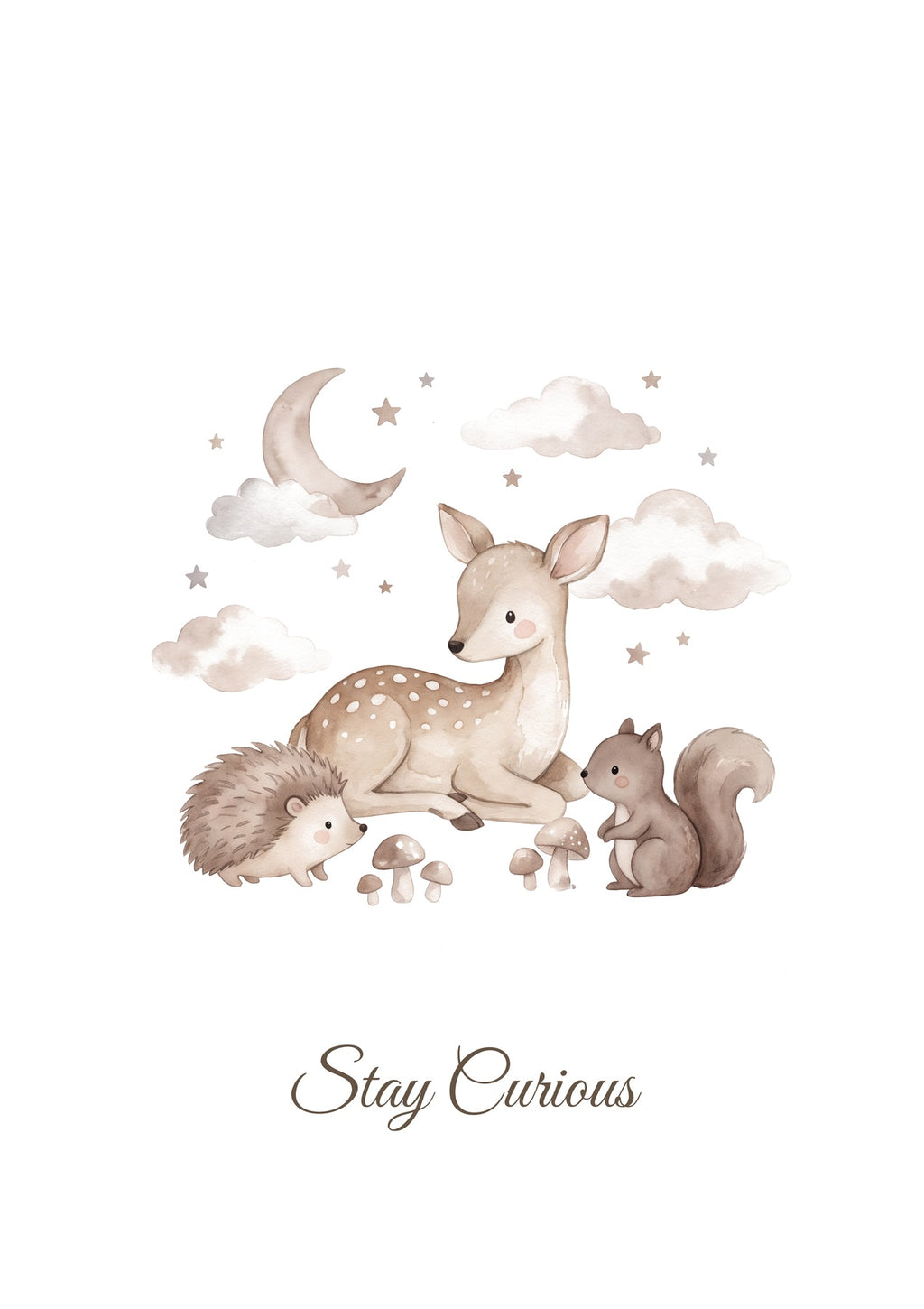 Stay Curious — Woodland Moonlight Nursery Print