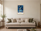 Launch — Cosmic Explorers Children’s Art Print at A2, in a natural wood frame, in a sitting room