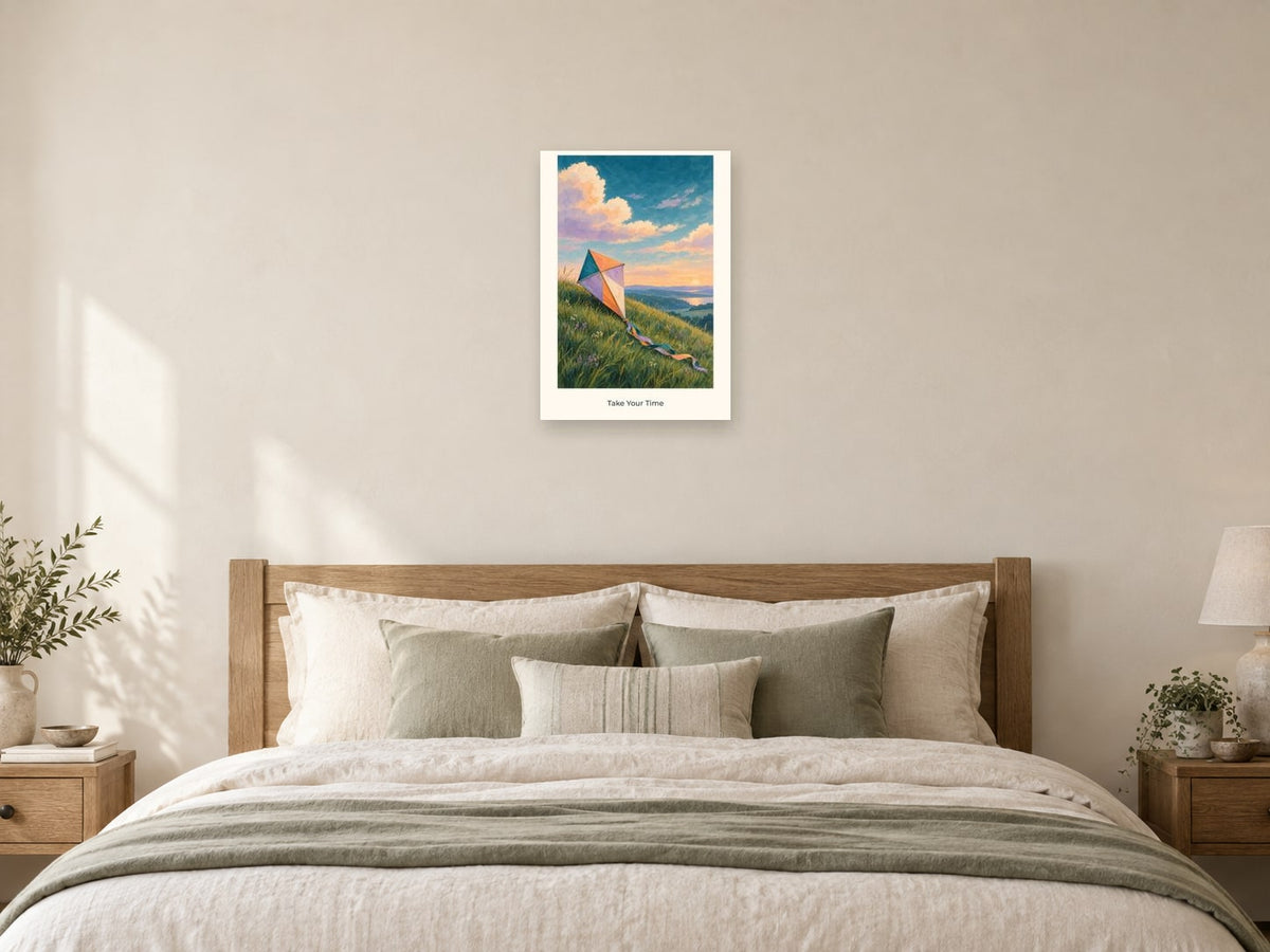 Take Your Time — Quiet Confidence Children’s Art Print at A2, as a poster, above a bed