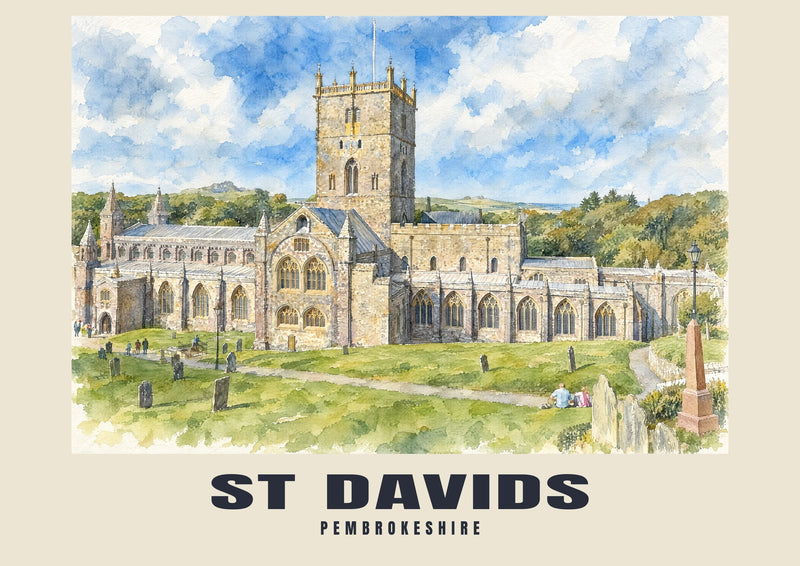 St Davids — Impression d'art aquarelle anglaise