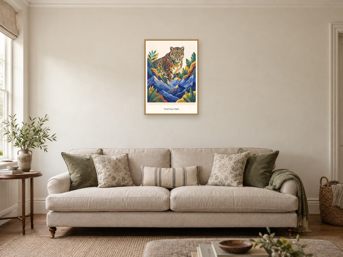 Find Your Path — Wild Earth Children’s Art Print at A2, in a natural wood frame, in a sitting room