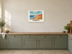 Rhossili — Retro Railway Art Print at A2, in a white frame, in a kitchen
