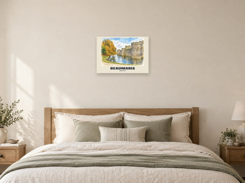 Beaumaris — English Watercolour Art Print at A2, as a poster, above a bed