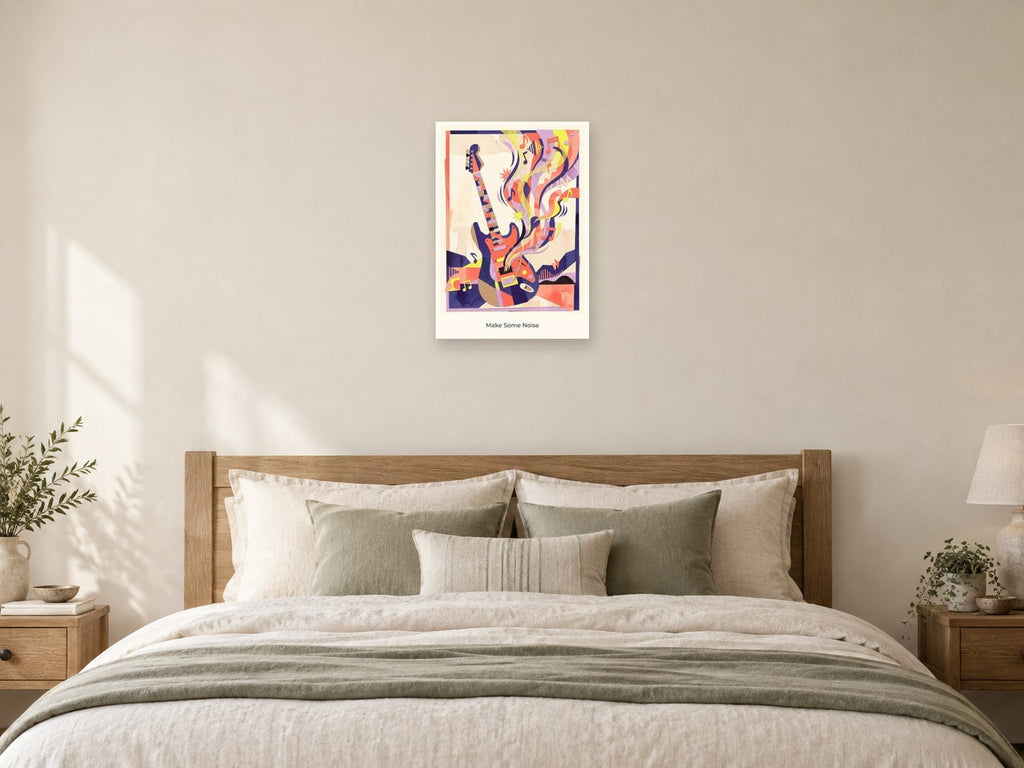 Make Some Noise — Music Makers Children’s Art Print at A2, as a poster, above a bed