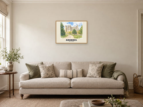 Arundel — English Watercolour Art Print at A2, in a natural wood frame, in a sitting room