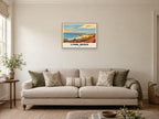 Lyme Regis — Retro Railway Art Print at A2, in a natural wood frame, in a sitting room