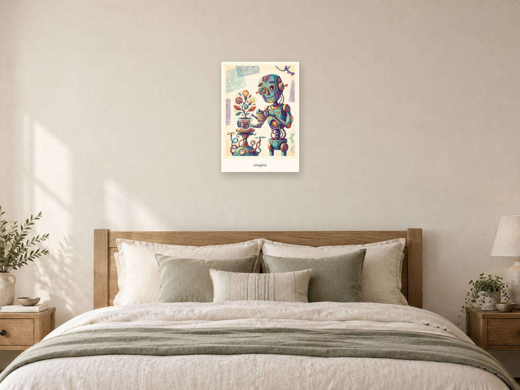 Imagine — Inventor’s Club Children’s Art Print at A2, as a poster, above a bed