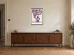 Look Closer — Science Sparks Children’s Art Print at A2, in a black frame, above a sideboard