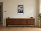 Go Places — City of Tomorrow Children’s Art Print at A2, in a black frame, above a sideboard