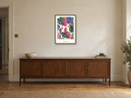 Grow Wild — Botanical Explorers Children’s Art Print at A2, in a black frame, above a sideboard