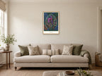 Stay Curious — Botanical Explorers Children’s Art Print at A2, in a natural wood frame, in a sitting room