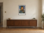 Find Your Story — Quest Beyond Children’s Art Print at A2, in a black frame, above a sideboard