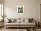 Go Further — Adventure Atlas Children’s Art Print at A2, in a natural wood frame, in a sitting room