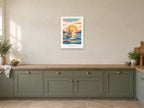Follow Your Compass — Adventure Atlas Children’s Art Print at A2, in a white frame, in a kitchen