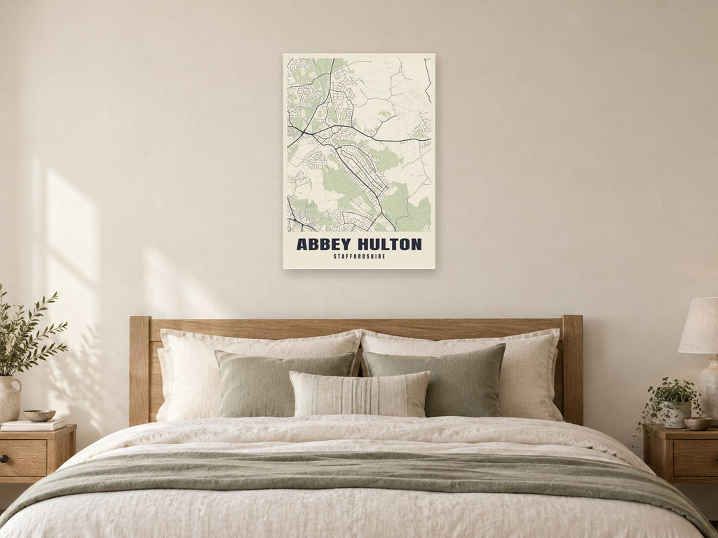 Abbey Hulton Street Map Poster at A1, as a poster, above a bed