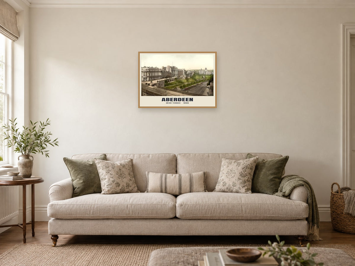 Union Terrace, Aberdeen, 1890s Heritage Print at A2, in a natural wood frame, in a sitting room