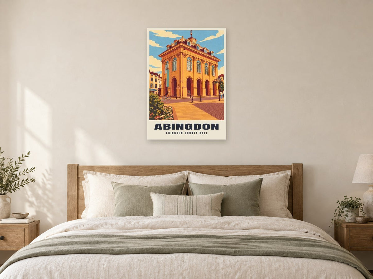 Abingdon County Hall Poster at A1, as a poster, above a bed