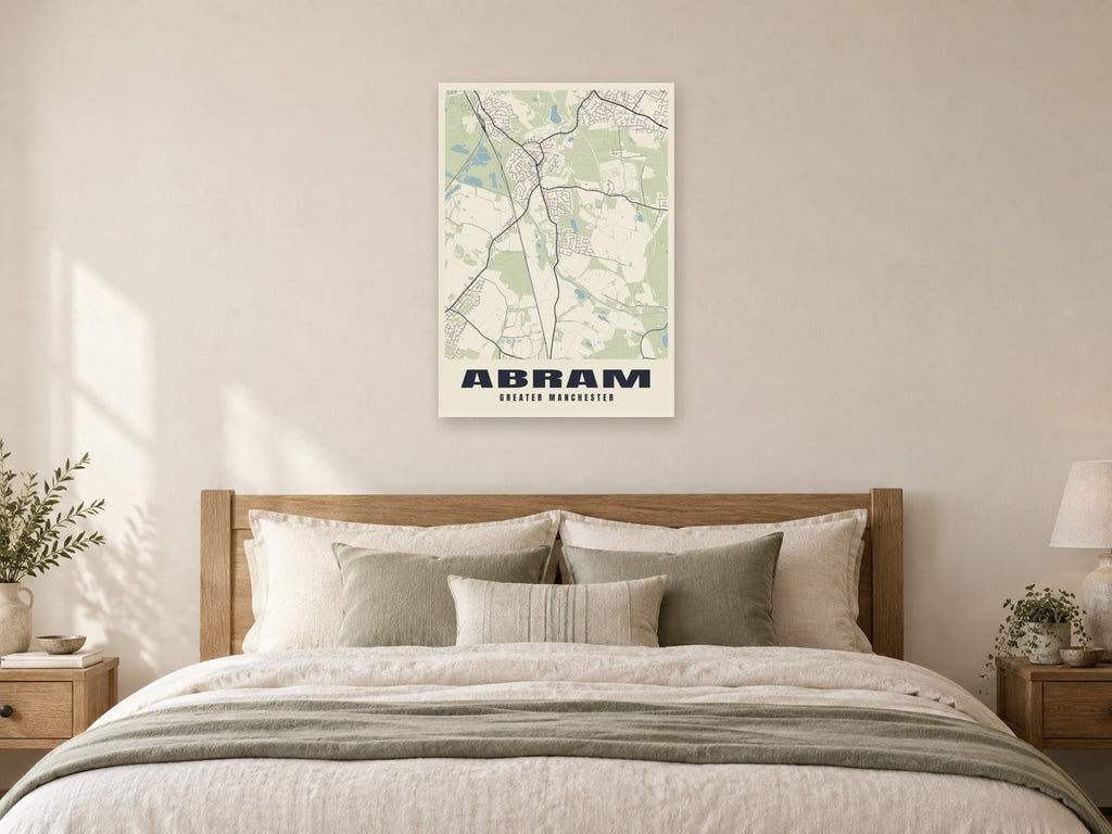 Abram Street Map Poster at A1, as a poster, above a bed