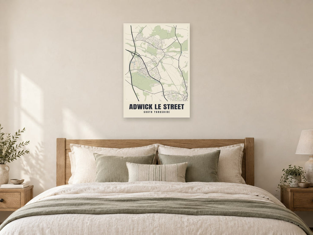 Adwick le Street Street Map Poster at A1, as a poster, above a bed