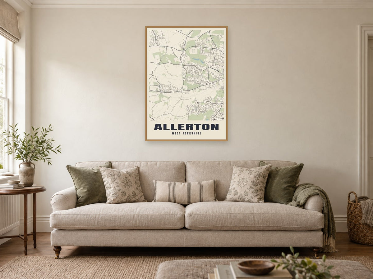 Allerton Street Map Poster at A1, in a natural wood frame, in a sitting room