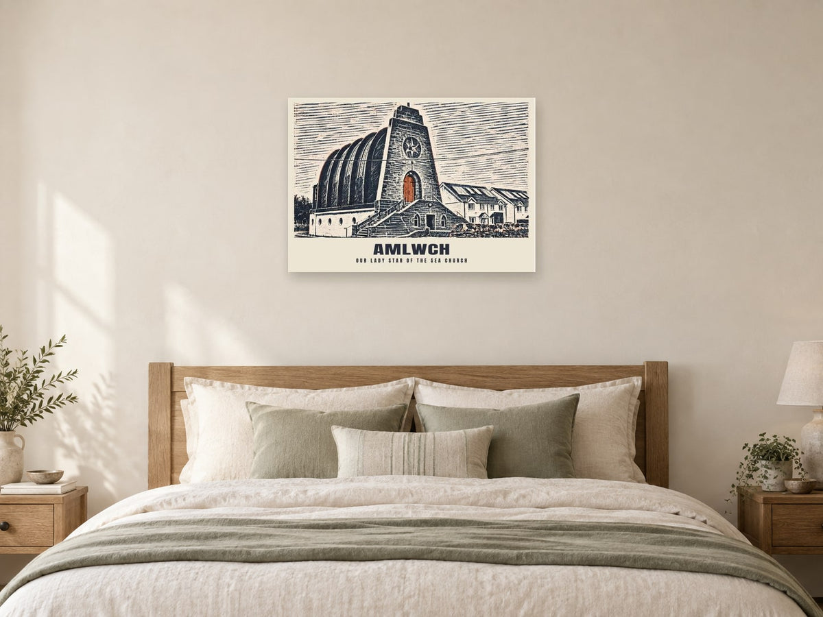 Our Lady Star of the Sea Church, Amlwch Poster at A1, as a poster, above a bed