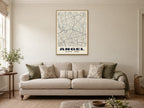 Angel Heritage Street Map Poster at A1, in a natural wood frame, in a sitting room