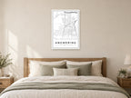 Angmering Village Centre Street Map Poster at A1, as a poster, above a bed
