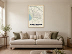 Antrim Street Map Poster at A1, in a natural wood frame, in a sitting room