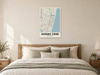 Asbury Park Street Map Poster at A1, as a poster, above a bed