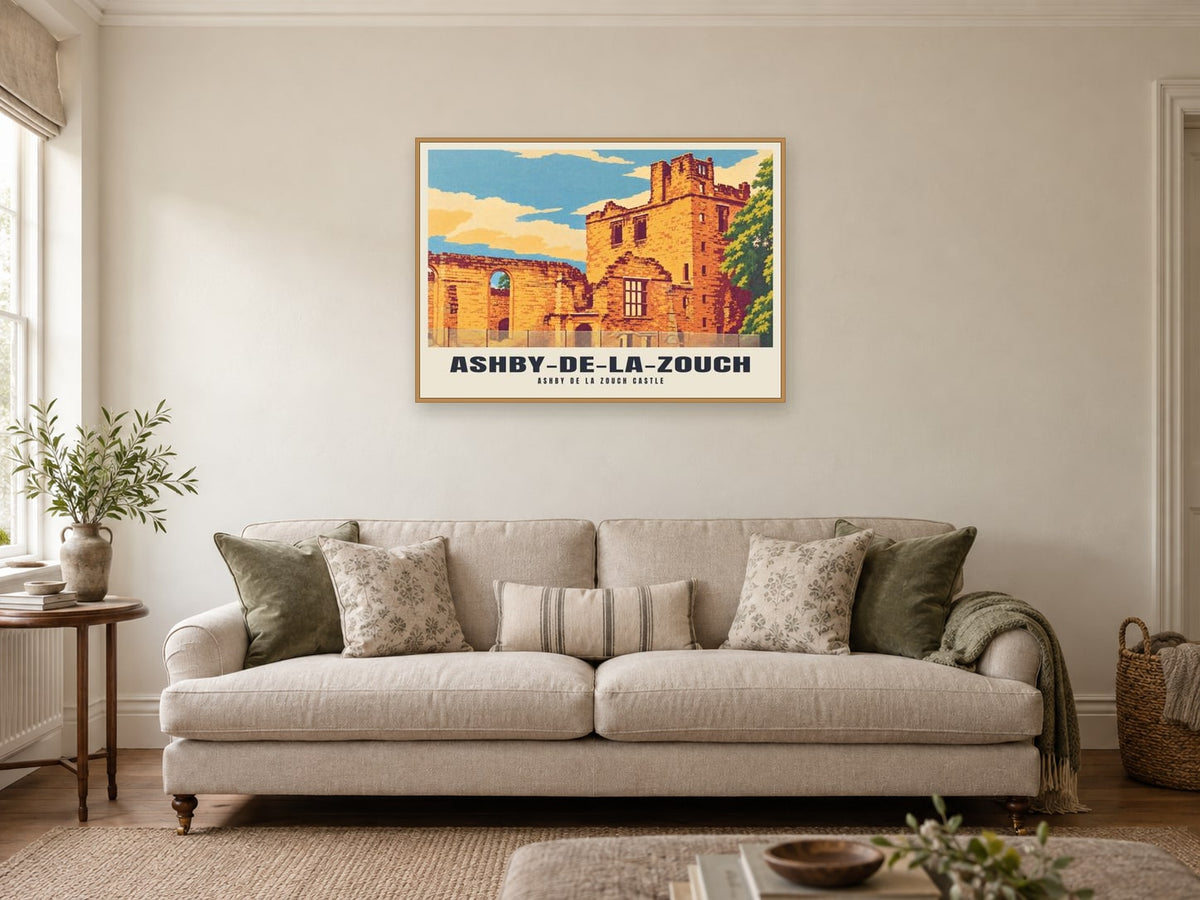 Ashby de la Zouch Castle, Ashby-de-la-Zouch Poster at A1, in a natural wood frame, in a sitting room