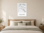 Ashford Town Centre Street Map Poster at A1, as a poster, above a bed