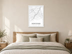 Ashtead Village Centre Street Map Poster at A1, as a poster, above a bed
