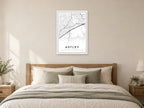 Astley Village Centre Street Map Poster at A1, as a poster, above a bed