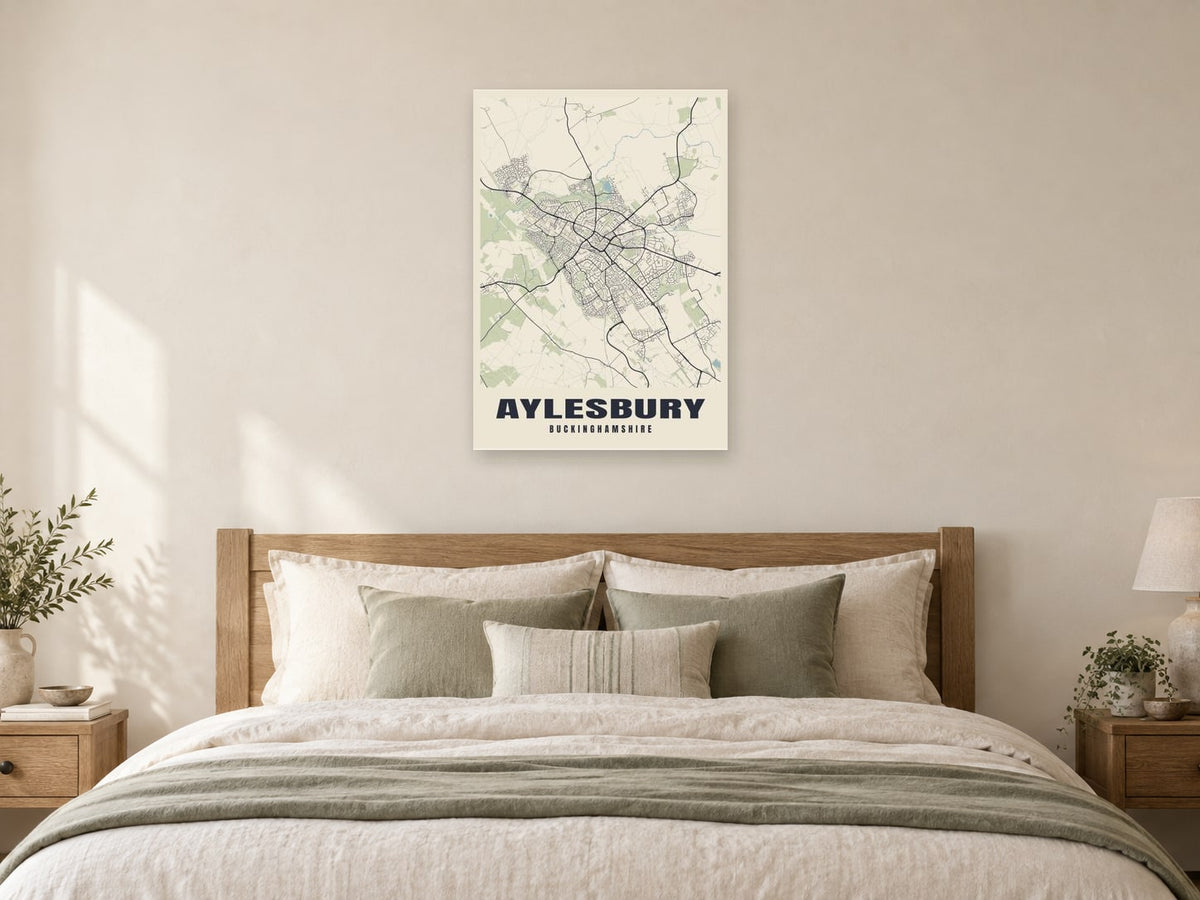 Aylesbury Street Map Poster at A1, as a poster, above a bed