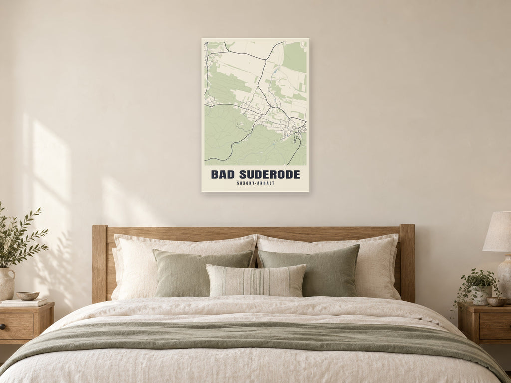 Bad Suderode Street Map Poster at A1, as a poster, above a bed