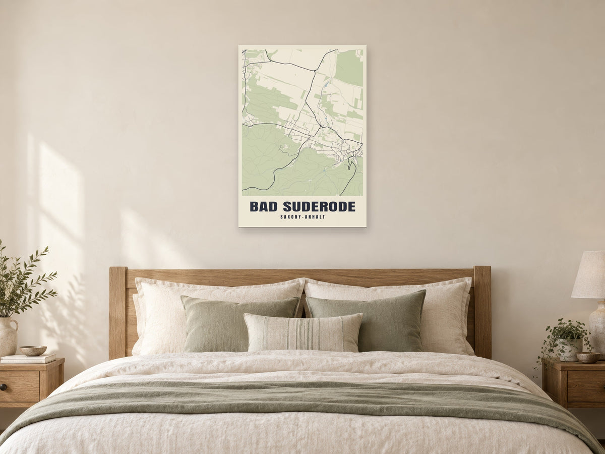 Bad Suderode Street Map Poster at A1, as a poster, above a bed