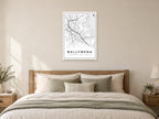 Ballymena Town Centre Street Map Poster at A1, as a poster, above a bed
