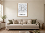 Bankside Street Map Poster at A1, in a natural wood frame, in a sitting room