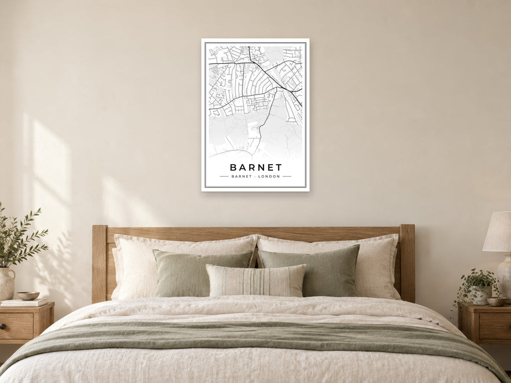 Barnet Street Map Poster at A1, as a poster, above a bed
