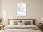 Barnstaple Town Centre Street Map Poster at A1, as a poster, above a bed