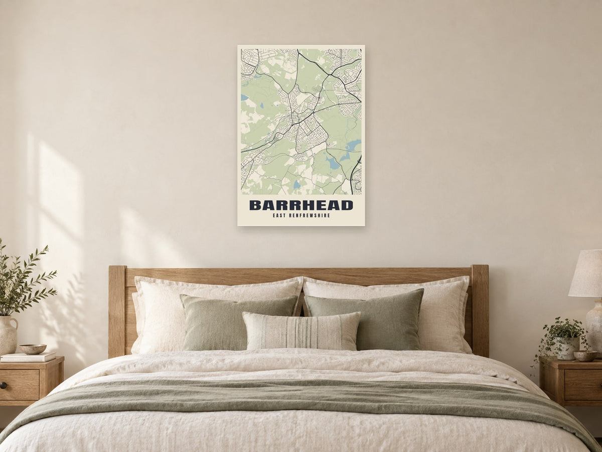 Barrhead Street Map Poster at A1, as a poster, above a bed
