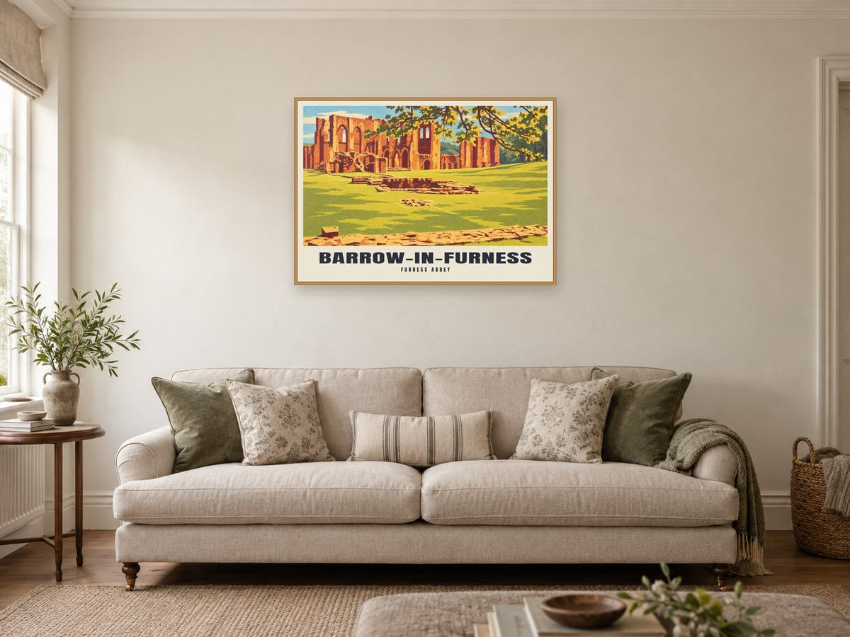 Furness Abbey, Barrow-in-Furness Poster at A1, in a natural wood frame, in a sitting room
