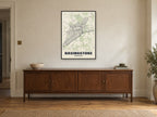 Basingstoke Street Map Poster at A1, in a black frame, above a sideboard