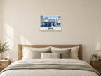 Pulteney Bridge and Pulteney Weir, Bath Winter Poster at A2, as a poster, above a bed