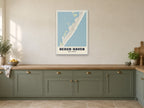 Beach Haven Street Map Poster at A1, in a white frame, in a kitchen