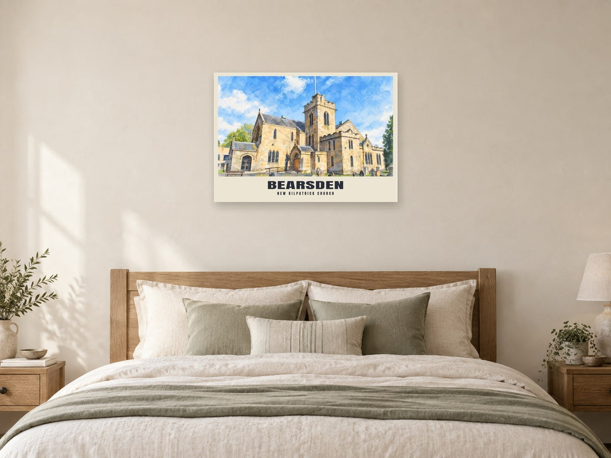 New Kilpatrick Church, Bearsden Poster at A1, as a poster, above a bed