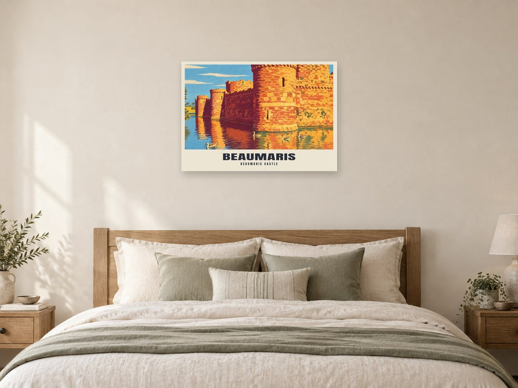 Beaumaris Castle Poster at A1, as a poster, above a bed